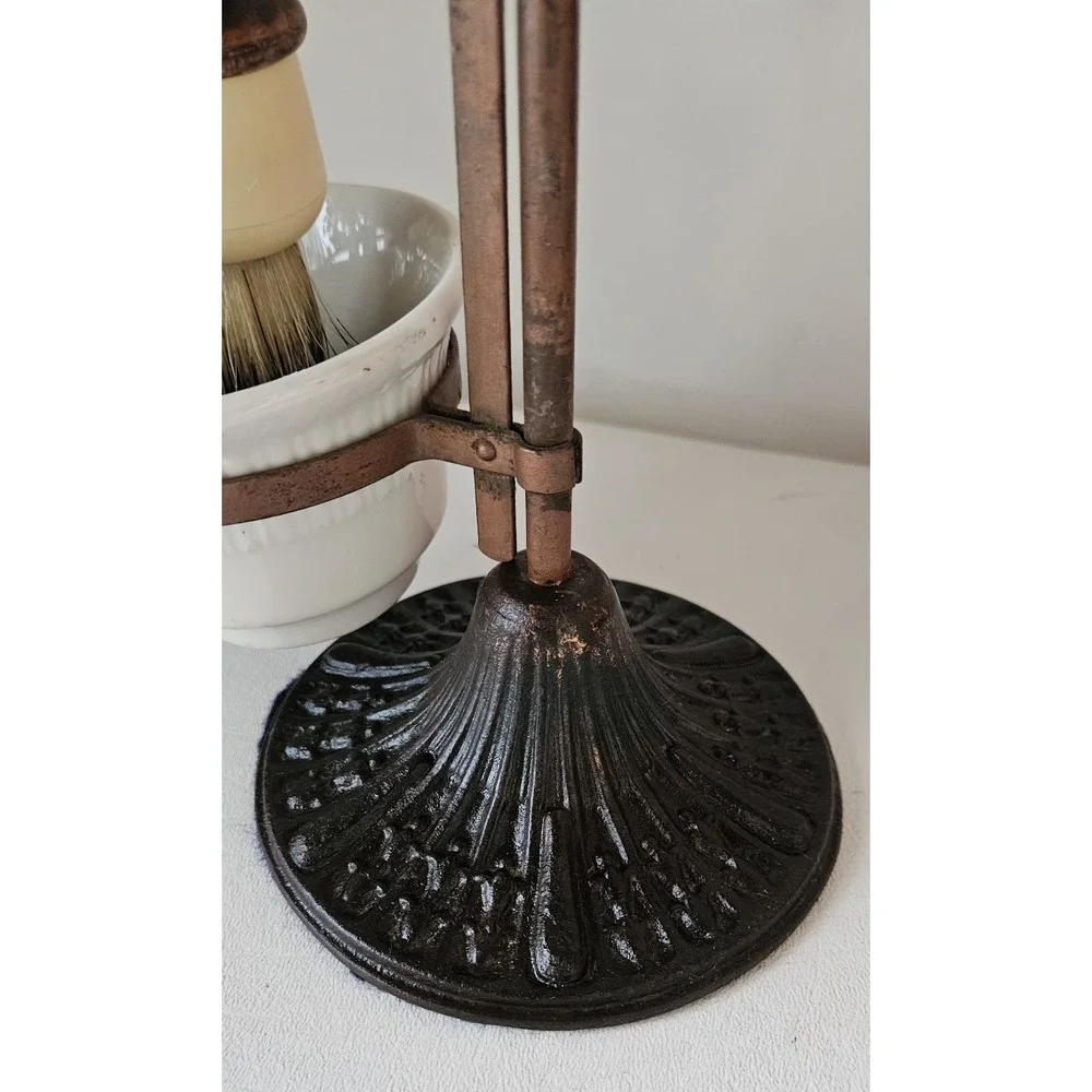 Antique Shaving Set Scalloped Edge Mirror Mug & Brush Holder Americana
